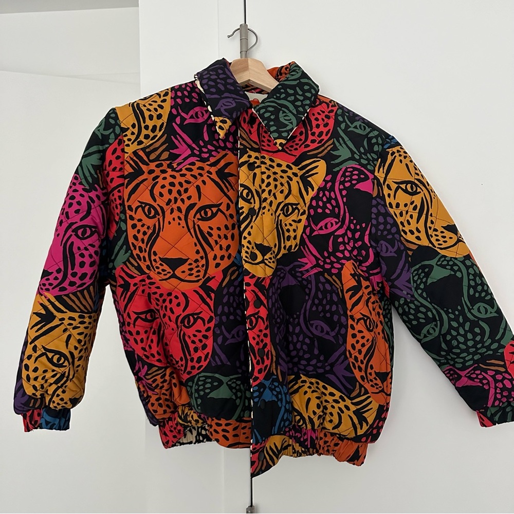 Farm Rio Short Puffer Jacket in Midnight Leopards Print